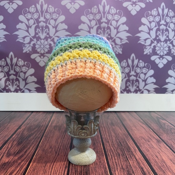 Crochet Colorful Striped Winter Slouch Hat - Picture 2 of 4